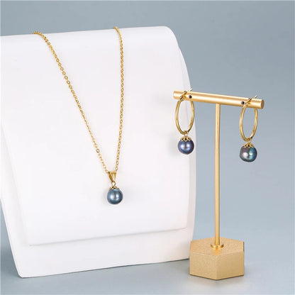 High Quality Cheap Pearl Dubai Gold Plated Stainless Steel Pendant Necklace Earrings Jewelry Set for Women