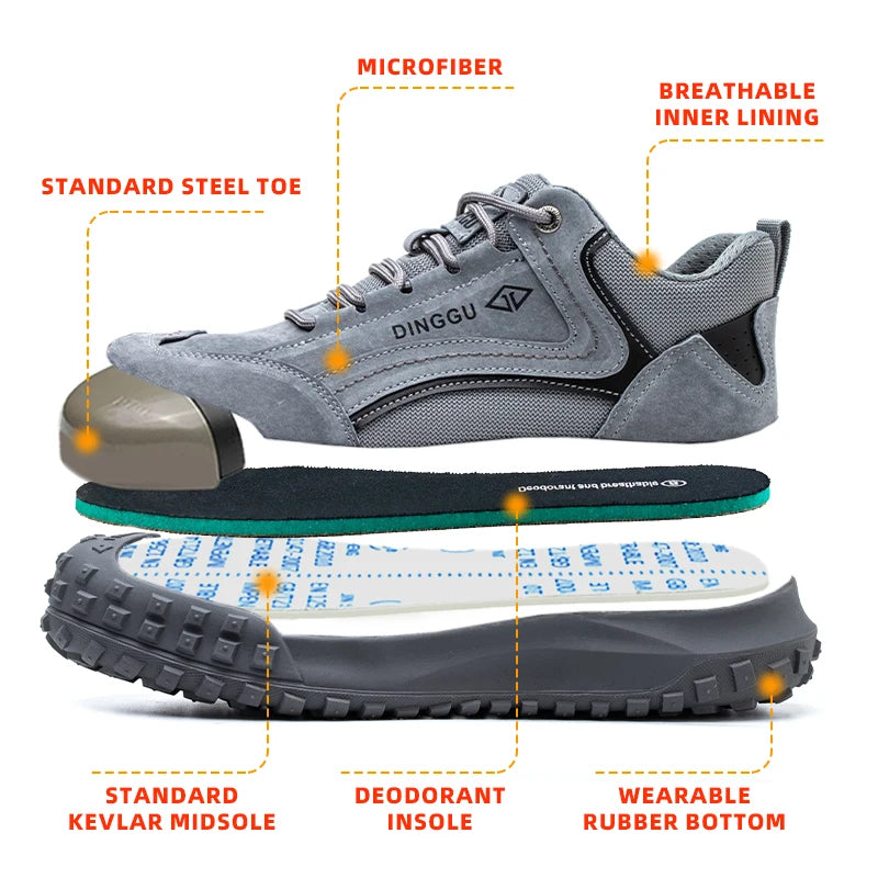 Lightweight Breathable Industrial Construction Sneakers Men's Breathable Woven Knit Shock Absorption Running Shoes