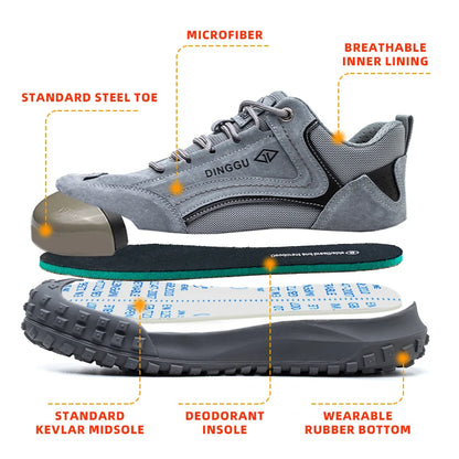 Lightweight Breathable Industrial Construction Sneakers Men's Breathable Woven Knit Shock Absorption Running Shoes