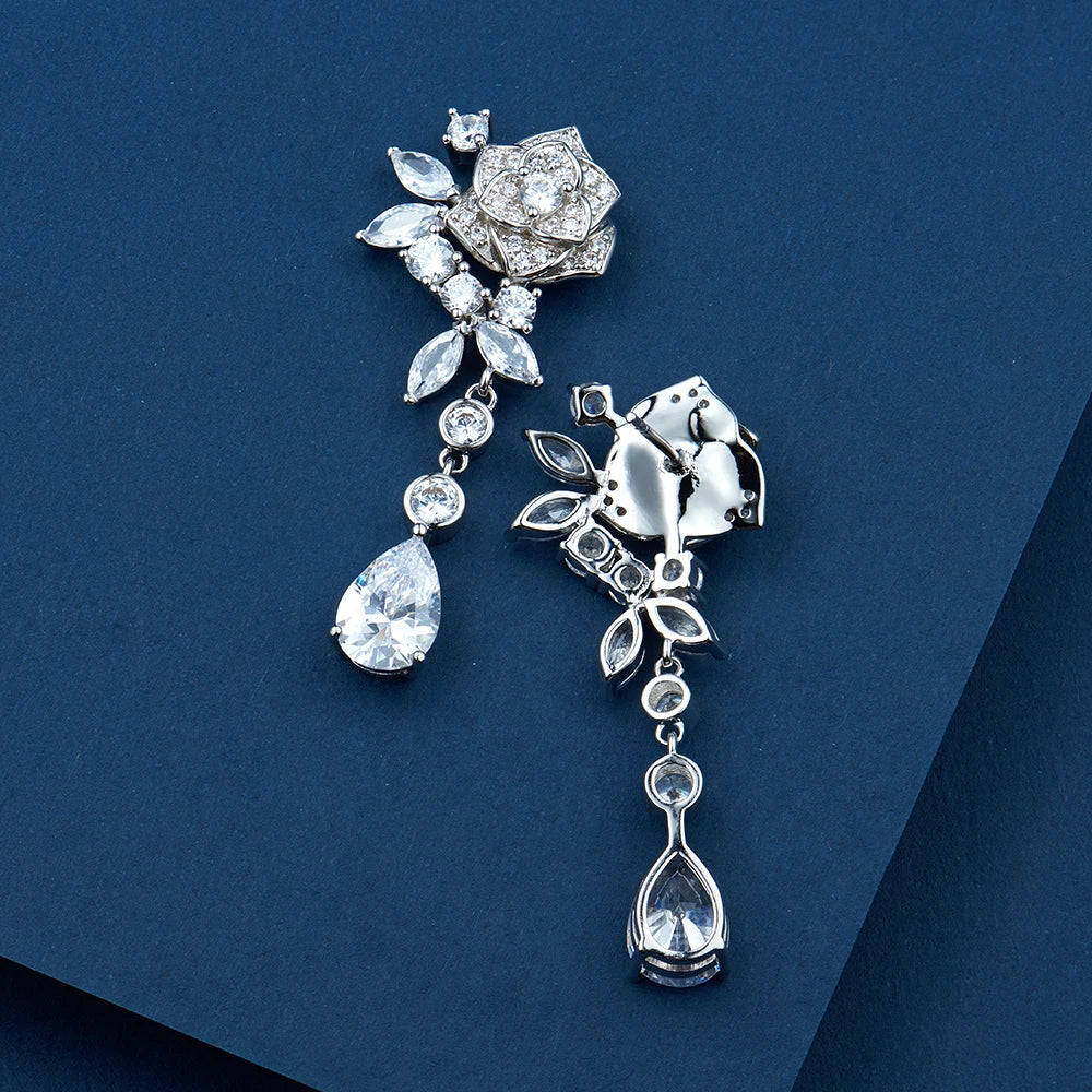 Manufacturer Spot Wholesale and Retail Elegant Female Jewelry Classic Fashion Rose Drop Zircon Long Earrings
