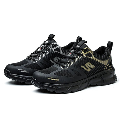 Men's Steel Toe Anti-Puncture Breathable Lightweight Indestructible Men's Breathable Woven Knit Shock Absorption Running Shoes