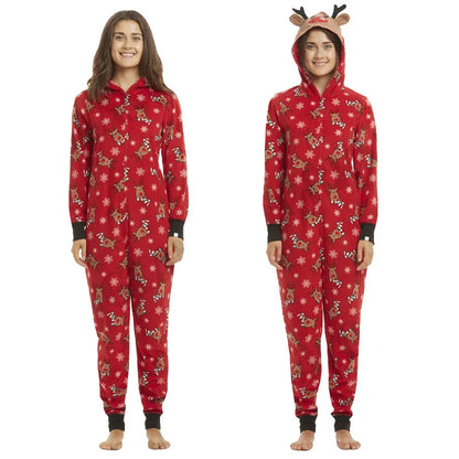 Christmas Family Matching Onesie - Elk Print Hooded Jumpsuit Pyjamas for Mom Dad Kids