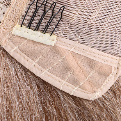 Wholesale 14 Inch Yaki Straight Afro Light Brown Lace Hair Wig Glueless Synthetic Middle Part Women  Machine-Made Long Wigs