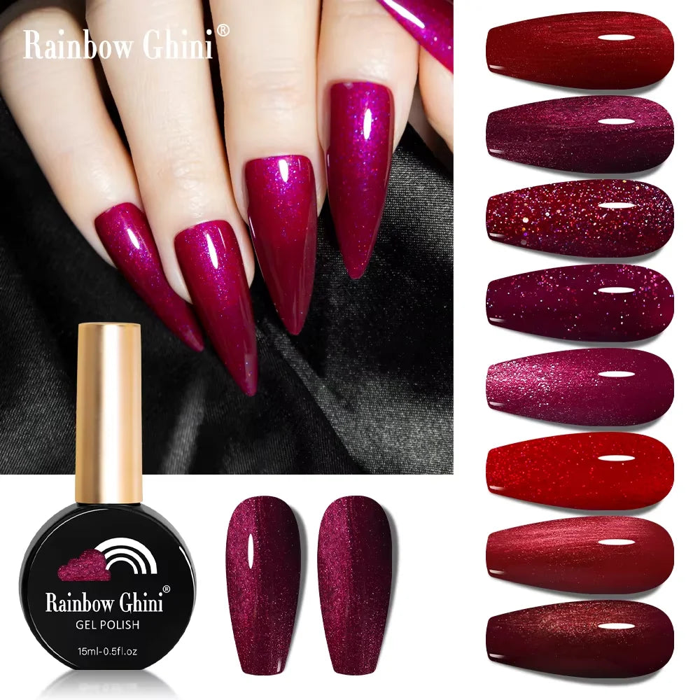 Rainbow Ghini 15ml HEMA TPO FREE Christmas Dark Red Wine Color Series Gel Nail Polish UV Nail Enamels Varnish Nail Supplies