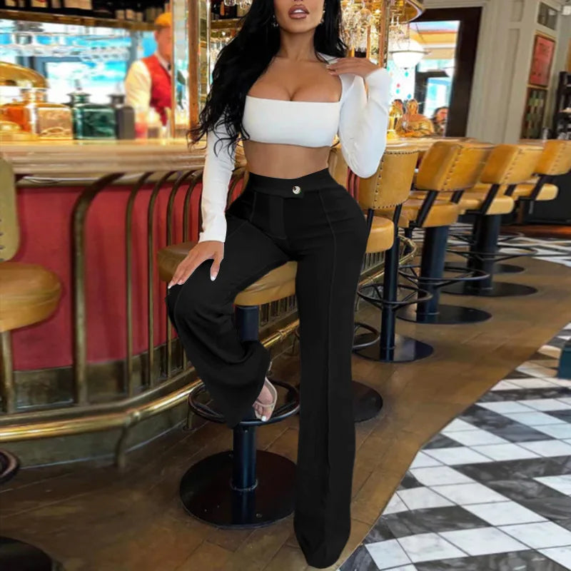 Liu Ming Hot Selling Autumn Fashion Trending Solid Color High Waist Wide Leg Business Pants for Women Breathable Casual Style