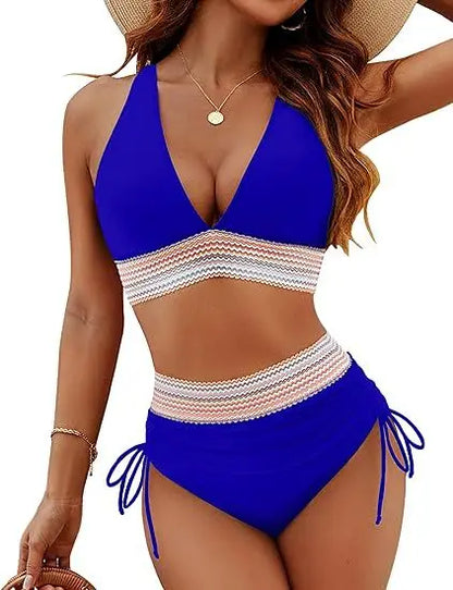 Triangle Bikini Set for Women 2025 V Neck Halter Tie Back Summer Bathing Suit High Waisted Summer Two Piece Swimsuit