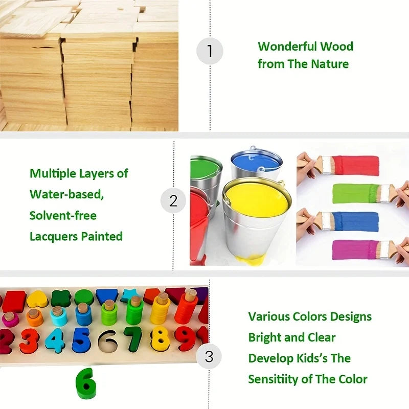 2025 Baby Educational Wooden Number Puzzle Sorting Montessori Toys for Toddlers Shape Sorter Counting Game for Age3 4 5 Year