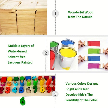 2025 Baby Educational Wooden Number Puzzle Sorting Montessori Toys for Toddlers Shape Sorter Counting Game for Age3 4 5 Year