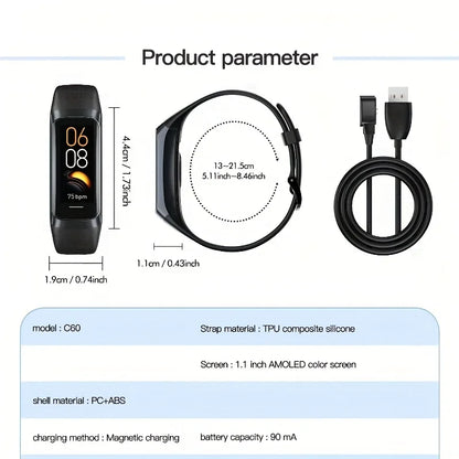 Fitness Tracker Watch, Couple Smart Bracelet, 1.1 Inch AMOLED Touch Screen Smartwatch, 25 Fitness Modes, Sleep Tracking, Weather