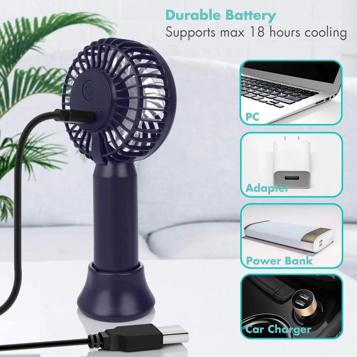 Foldable Handheld Misting Fan 3000mAh USB Rechargeable with Water Tank Spray Function