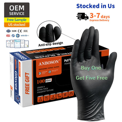 Anboson 5mil Nitrile Gloves with Secondary Dipping Disposable Guantes De Nitrilo for Salon Make up Tattoo and Laboratory Use