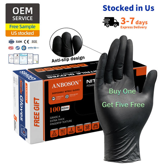 Anboson 5mil Nitrile Gloves with Secondary Dipping Disposable Guantes De Nitrilo for Salon Make up Tattoo and Laboratory Use