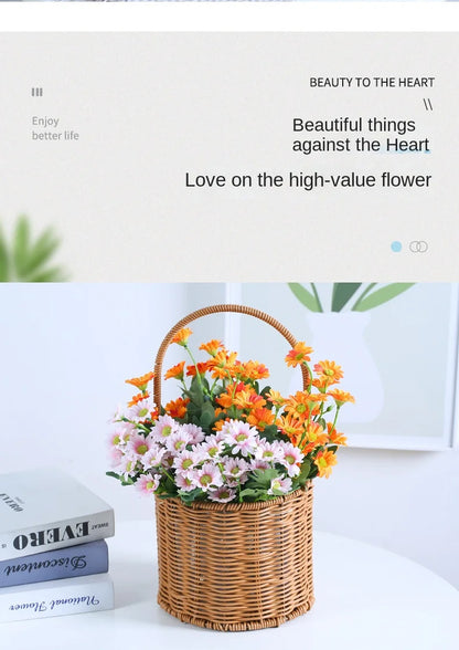 Portable Outdoor Picnic Basket Home Decorative Storage Woven Flower Pot Hand-held Rattan Wicker Accompanying Gift Floral Basket