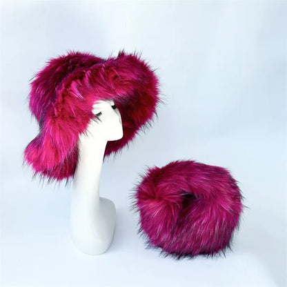 Y2k Hot Girls Small Half Moon Bag Set Women Luxury Furry Wrist Handbag Gothic Punk Faux Raccoon Fur Clutch Purses Bags With Hat