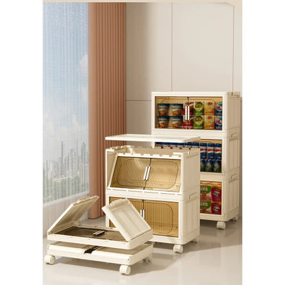 Wide-Side Foldable Storage Cabinet for Bedroom Kitchen Bathroom for Clothing Food Spices Bags Jewelry Cleaning Supplies Cloth