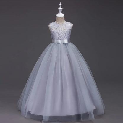 Morili  Good Quality Puffy Ball Gown Little Girl Dress Floor Length Appliqued Lace Tulle  Flower Girl Dresses  Bowtie MFA9999