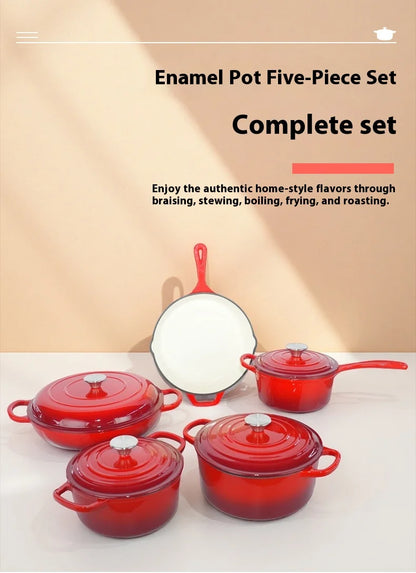 Best-selling Household Cast Iron Enamel Pots Ceramic Non-stick Pans Multi-functional Stew Pots Flat-bottom Pans