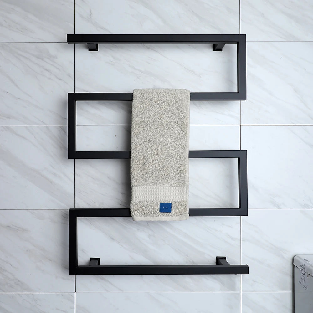 Wall Mounted Electric Heated Warming Rack Heated Drying Rack Towel Warmer with Built-in Timer and Hardwired and Plug in Options