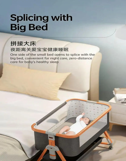 Multi-Functional Movable Foldable Fabric & Metal Rock Baby Bed Newborn Spliced Large Children Bed High Visibility Baby Supplies