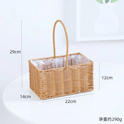 Portable Outdoor Picnic Basket Home Decorative Storage Woven Flower Pot Hand-held Rattan Wicker Accompanying Gift Floral Basket