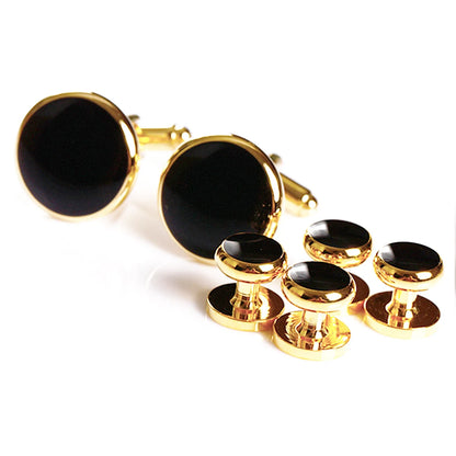 Gold Plated Metal Buttons Cufflinks Enamel Studs Set for Men's Tuxedo Shirt