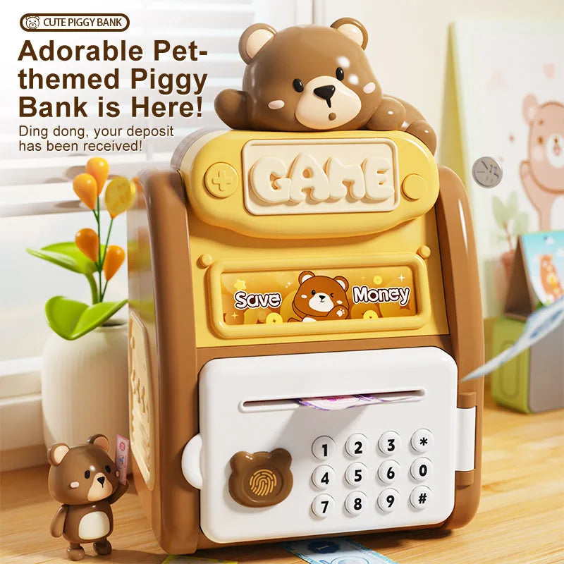 New Unisex Kids Plastic Piggy Bank Pet Fingerprint Password Artificial Intelligent Automatic Roll Coins Access Toys Children