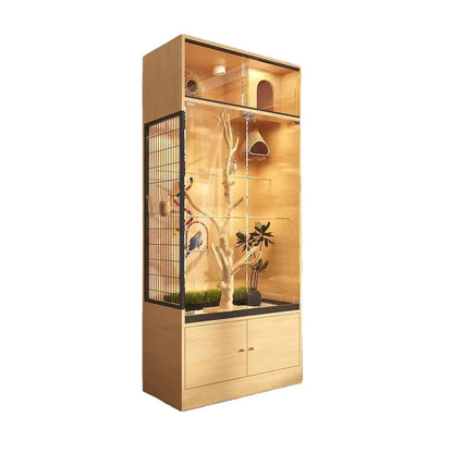 Factory Hot Sale Displaying Tempered Glass Wood Cabinet Parrot Pigeon Nest Box Bird Villa House Luxury Large Breeding Bird Cage