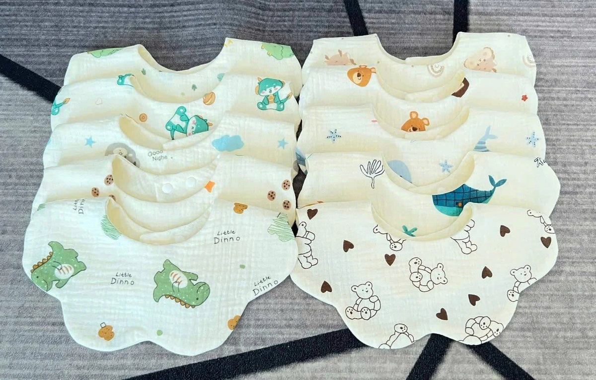 Gentle Infant Care Solution Eco-friendly Manual Muslin Cotton Baby Bibs Flower Shaped Design Double Layer Absorbent Snap Button