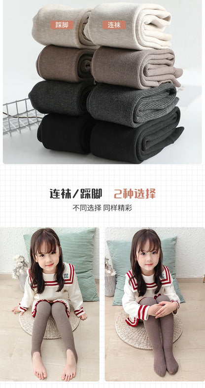 Girls winter plus velvet extra thick pantyhose child strips warm pants Polar Fleece Lining kids baby leggings cotton stockings