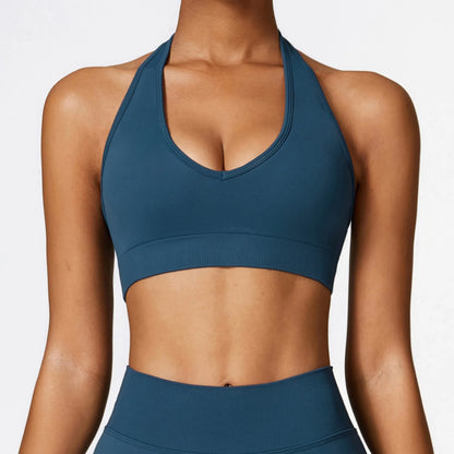 High Quality Custom Halterneck Seamless Gym Bra High Strength Fitness Gym Yoga Women Sports Bra