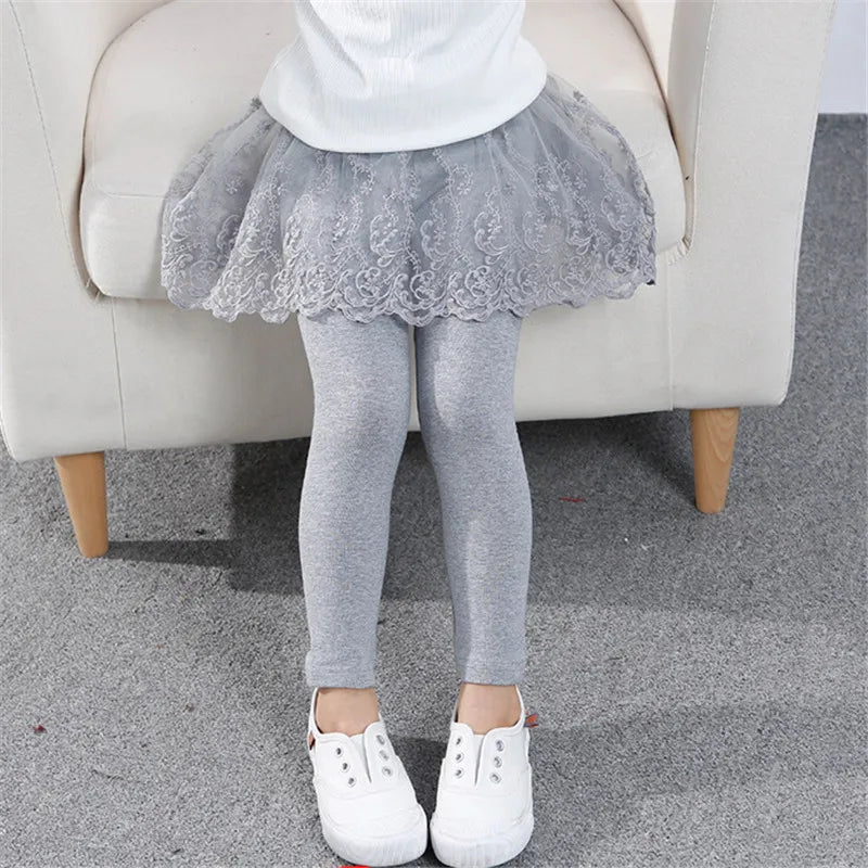 Girls Lace Princess Skirt Leggings - Premium Cotton Blend Pants for Kids Ages 2-6 Years