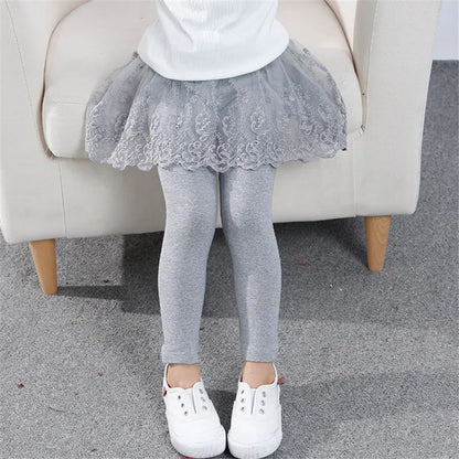 Girls Lace Princess Skirt Leggings - Premium Cotton Blend Pants for Kids Ages 2-6 Years