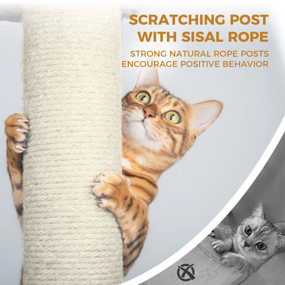 Modern Luxury Large Beige  Multi Layer Plush Cat Tree with Hammock Grab Post Carton Packed for 4-5 Cats Free Shipping US