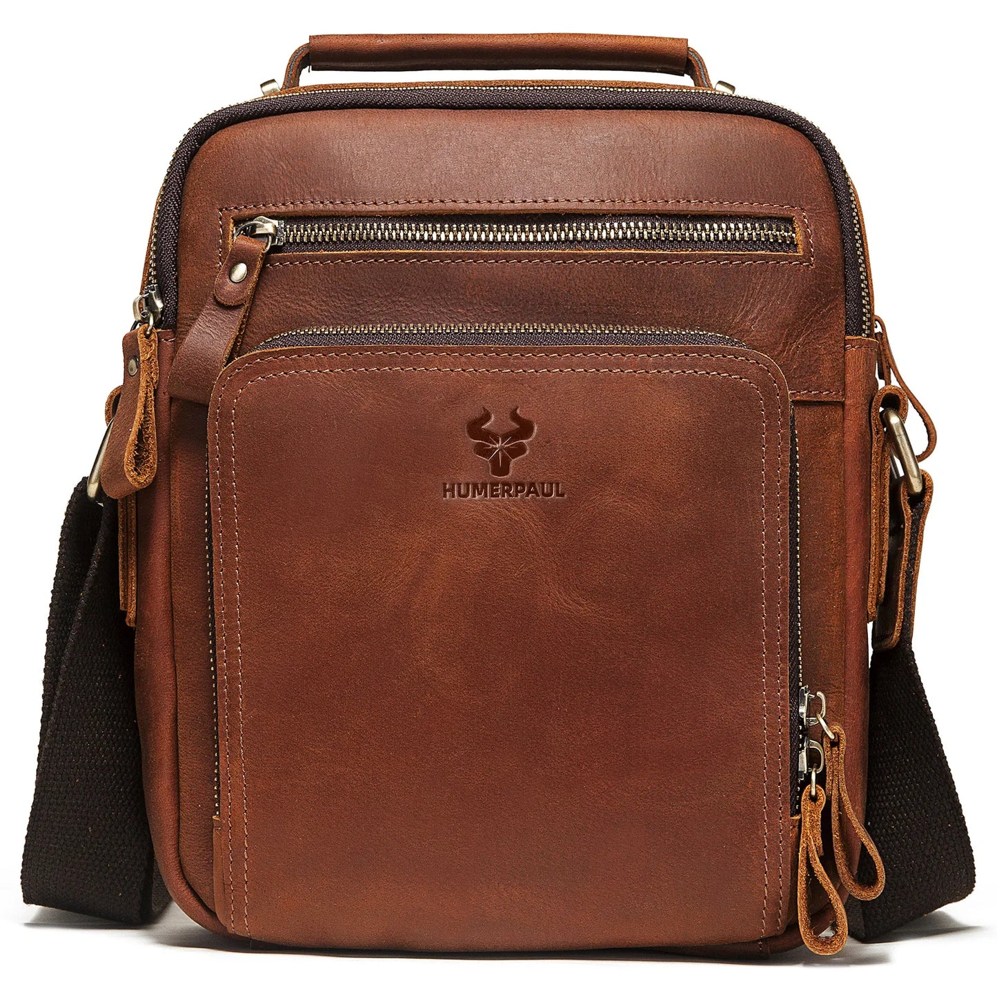 HUMERPAUL Men's Leather Shoulder Sling Bag Business Crossbody Messenger Bags for Work High Quality Male Cowhide Travel Handbag