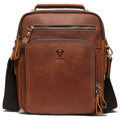 HUMERPAUL Men's Leather Shoulder Sling Bag Business Crossbody Messenger Bags for Work High Quality Male Cowhide Travel Handbag