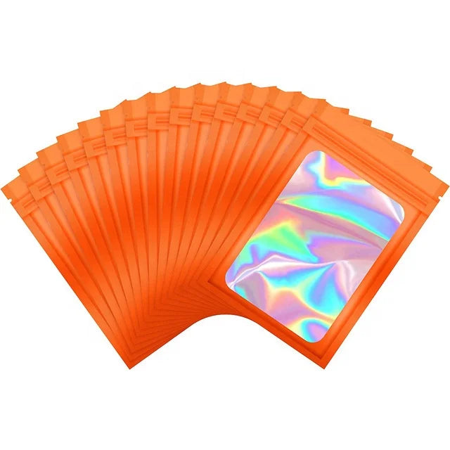 Wholesale Custom Logo Black Mylar Holographic Makeup Bags Clear Plastic Resealable Foil Packaging for Jewelry Pouches