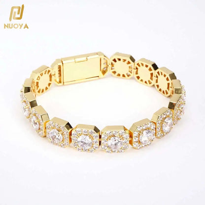 Nuoya 12mm Wholesale Hip Hop Bracelet for MenIced Out Chain 18k Gold Plated Clustered Tennis Bracelet