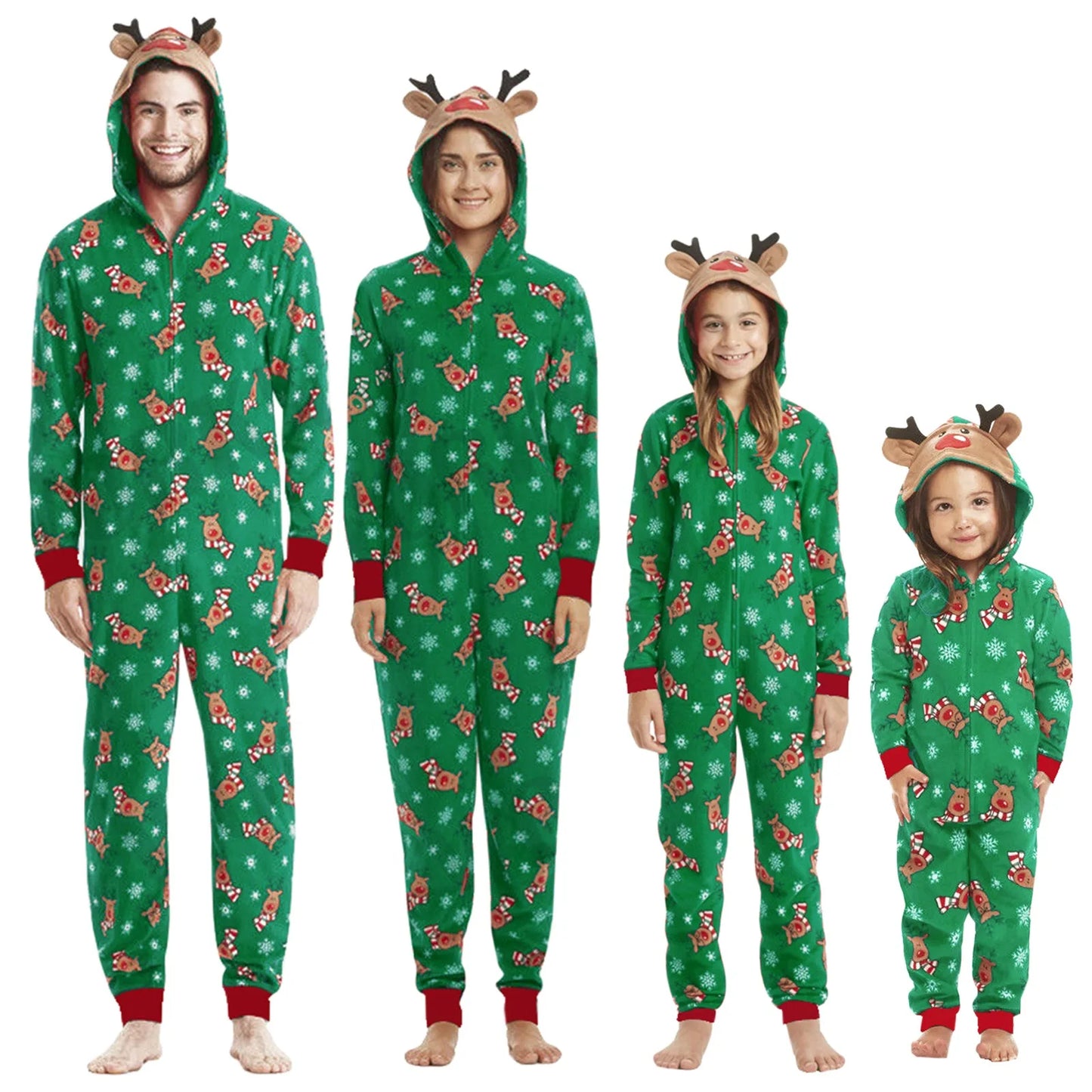 Christmas Family Matching Onesie - Elk Print Hooded Jumpsuit Pyjamas for Mom Dad Kids