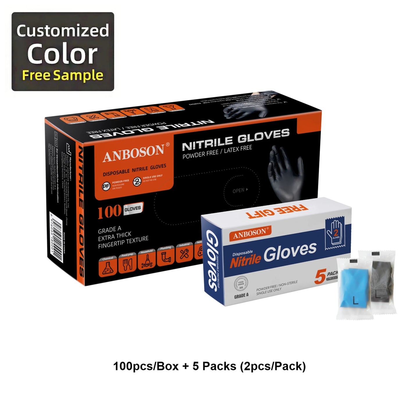 Anboson 5mil Nitrile Gloves with Secondary Dipping Disposable Guantes De Nitrilo for Salon Make up Tattoo and Laboratory Use