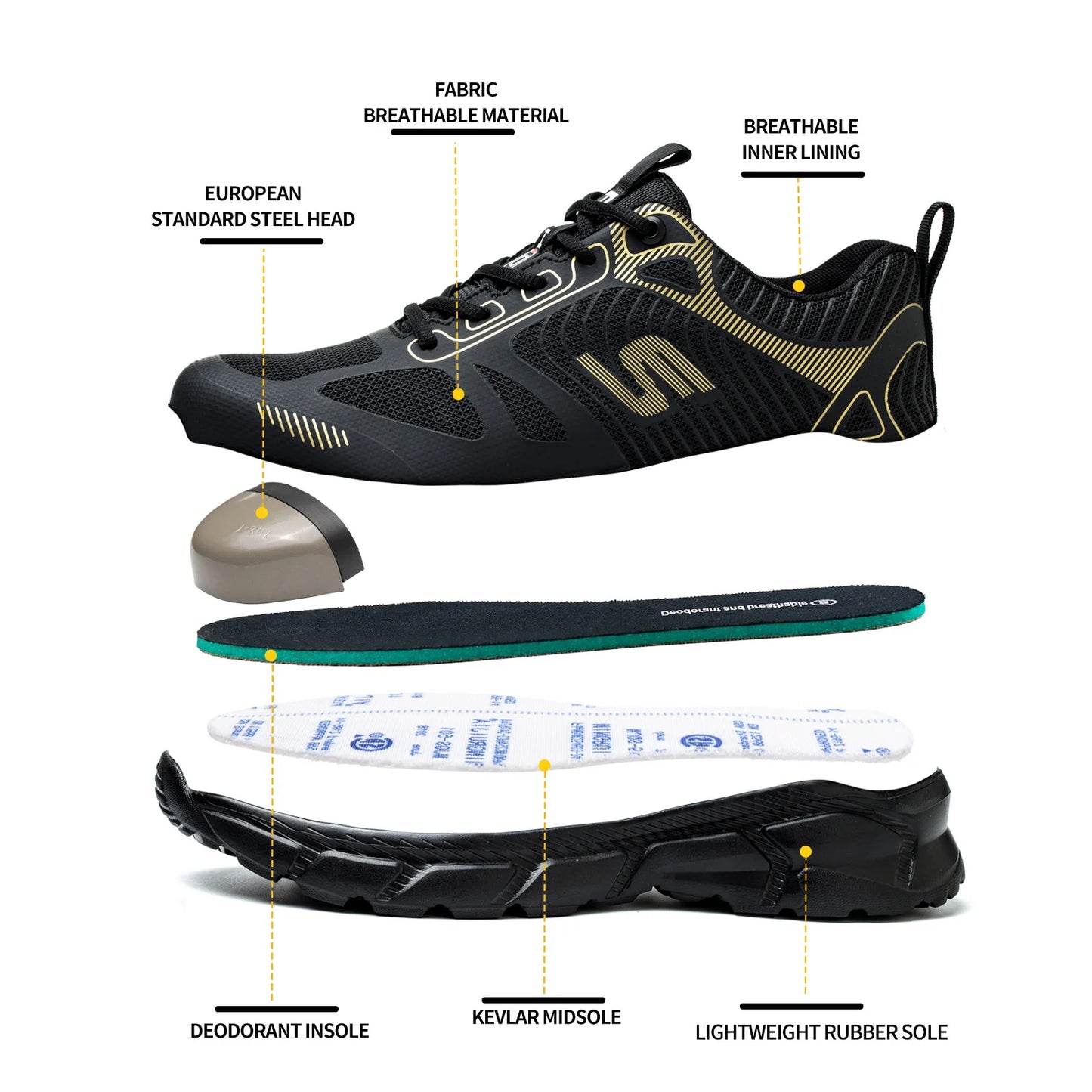 Men's Steel Toe Anti-Puncture Breathable Lightweight Indestructible Men's Breathable Woven Knit Shock Absorption Running Shoes