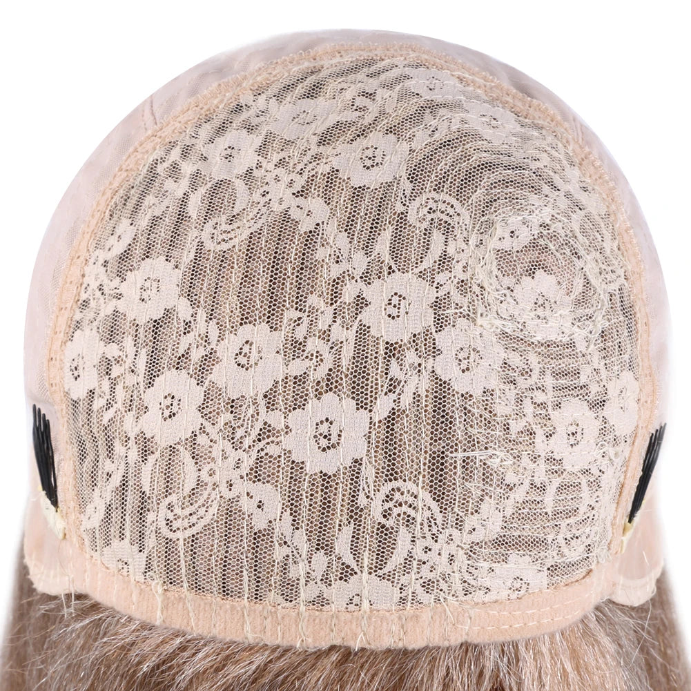 Wholesale 14 Inch Yaki Straight Afro Light Brown Lace Hair Wig Glueless Synthetic Middle Part Women  Machine-Made Long Wigs