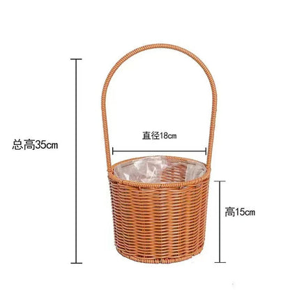 Portable Outdoor Picnic Basket Home Decorative Storage Woven Flower Pot Hand-held Rattan Wicker Accompanying Gift Floral Basket