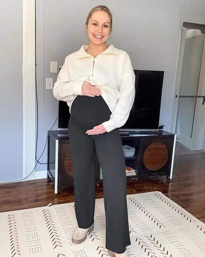 Pregnant Woman's Summer Lightweight Wide-leg Pants with Built-in Support for the Abdomen