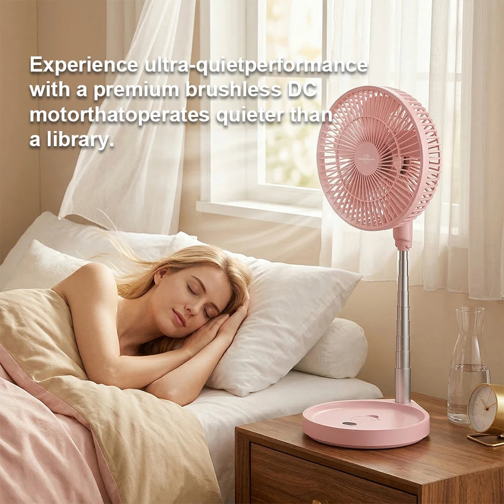Electric Rechargeable Foldable Camping Fan with Remote Control, LED Lights, and Brushless Motor - Ideal for Outdoor & Hotel Use