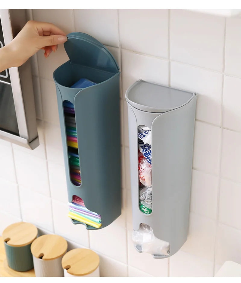Kitchen Plastic Bag Holder Organizer Wall Hanging Garbage Bag Storage Box Bathroom Trash Bag Bucket Dispenser Kitchen Accessory