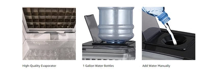 Hicon Tisch-Eiswürfelmaschine, 1 Gallone (3,8 Liter), automatische Selbstreinigung, quadratische Eiswürfel, 44 Pfund (20 kg)/24 Stunden, 24 Eiswürfel in 15 Minuten, inklusive Eisschaufel