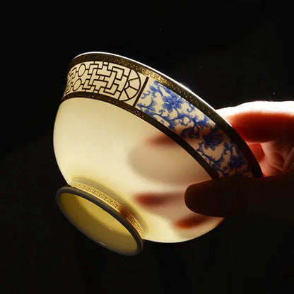 Light Luxury Tableware Set Bowls and Dishes Combination Enamel Blue and White Embossed Bowls and Dishes