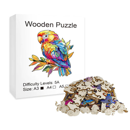 Laser Cutting Colourful Parrot Theme Wooden Jigsaw Puzzle Irregularly Shaped Puzzle Piece Animal 3D Jigsaw Puzzle