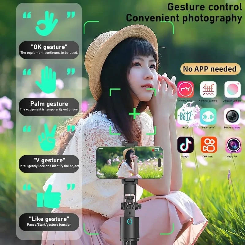 180CM 360 Ai Face Tracking Gimbal 2PC Light Smart Rotate Auto Face Tracking Selfie Stick Stabilizer for Vlog Video Making