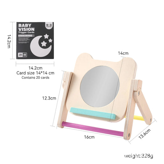 Wooden Rotating Baby Safety Mirror Montessori Visual Pre-School Mirror for Infant Early Education Cognitive Development Toy